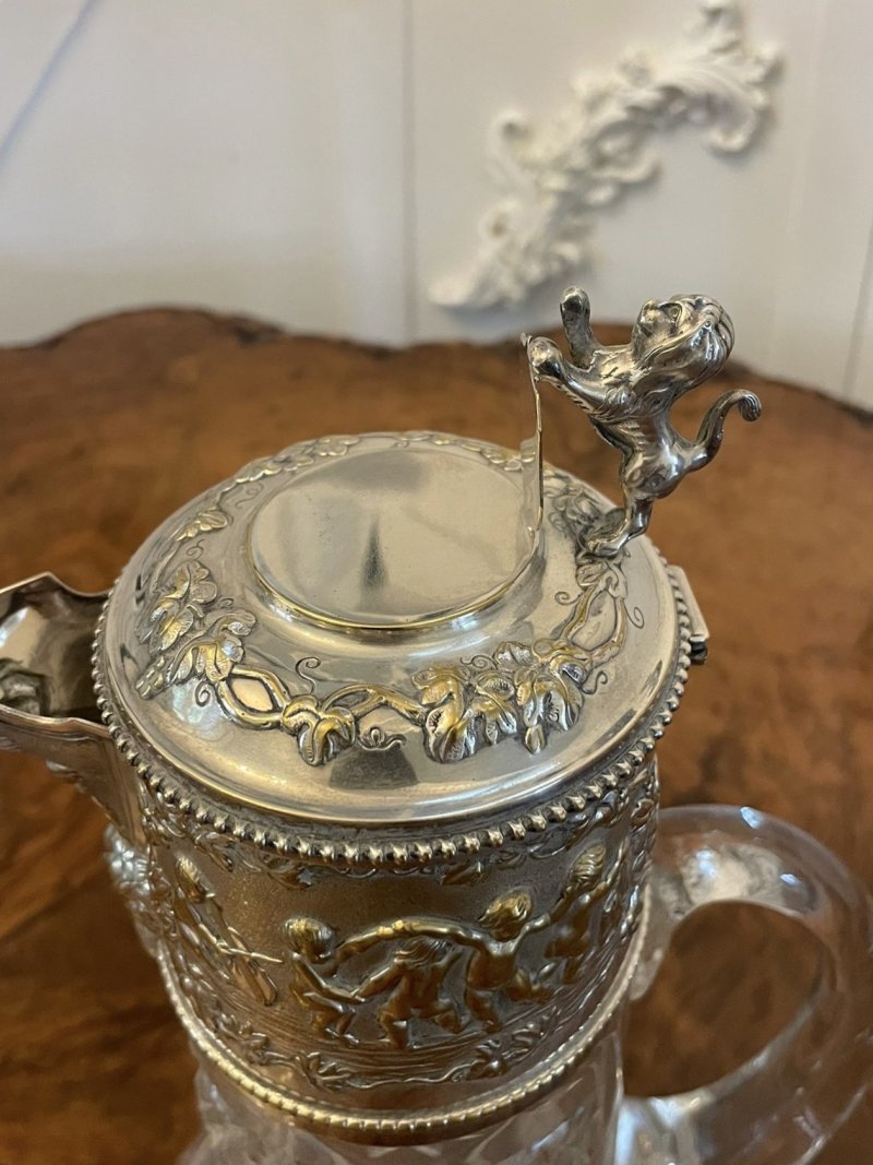 Outstanding Quality Antique Victorian Silver Plated Cut Glass Claret Jug - Image 6